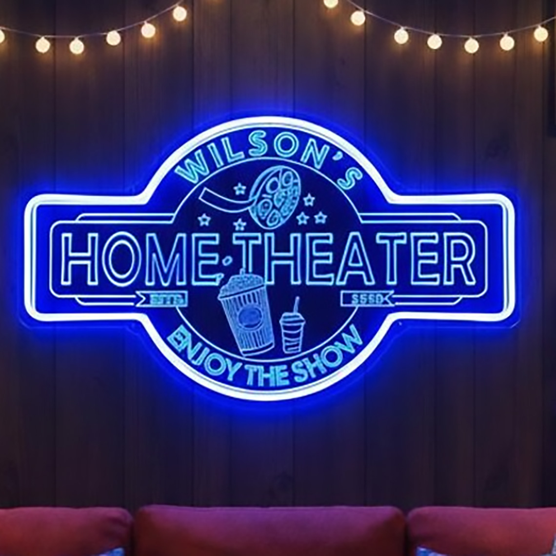 Home Cinema Usa - カスタムホームシアターネオンサイン、パーソナライズされた映画館の装飾、あなたの名前入りサイン、シアタールームの壁飾り
