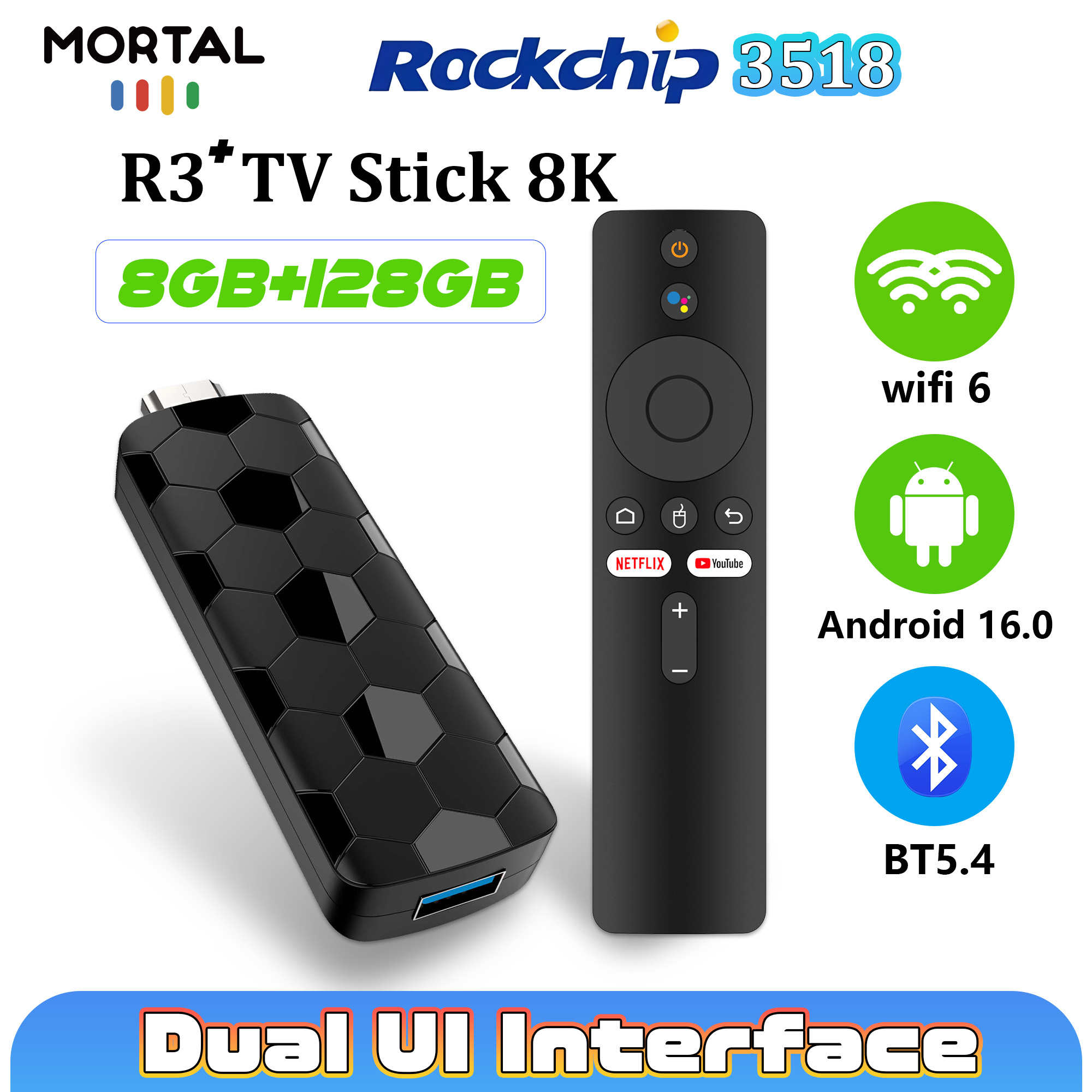 Home Cinema Complet - Mortal R3+ TVスティック Android 16 8G128GB