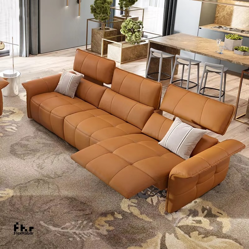 Home.Cinema Orange - 電動オートリクライニング本革ソファ ホームシアター用リクライニングソファセット 人気商品 高級オレンジ 4 3