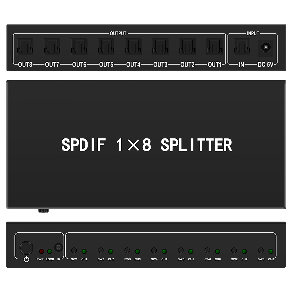 Home Cinema Beamer - Toslink-デジタル光オーディオスプリッター,1 in 8出力,光ファイバー,ホームシアター用のpdifスプリッター,スピーカー,プレイステーション,テレビ,DVD再生