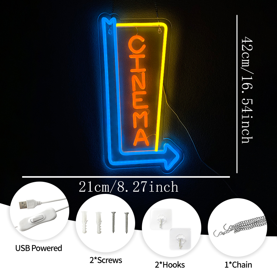 シネマアロー LED ネオンサイン USB ブルー イエロー - Home.Cinema Orange のレビューと価格