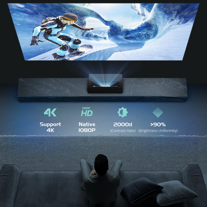 フルHD1080PレーザーDLP USTプロジェクター、4K - Home Cinema Ultra Short Throw Projector のレビューと価格