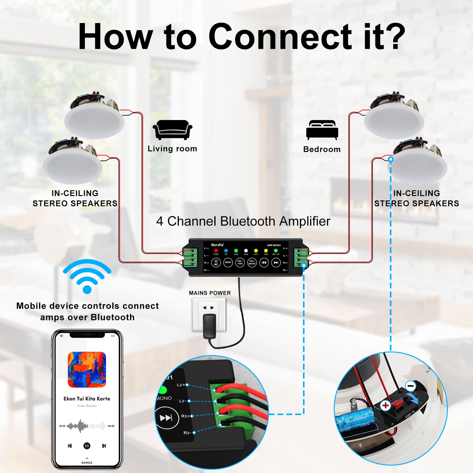 Herdio 6.5インチ Bluetooth 天井スピーカ - Home Cinema Complet のレビューと価格